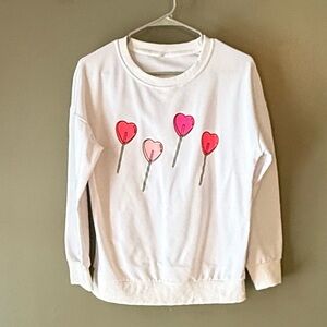 White Sweatshirt with Pink Heart Design